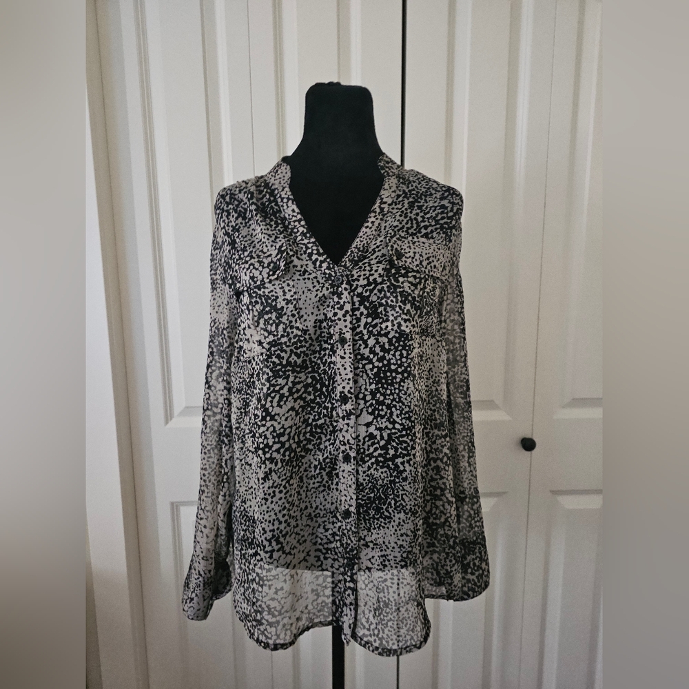 Jockey Blouse Womens Shirt Top Semi Sheer Leopard Print Long Sleeve Sz XS